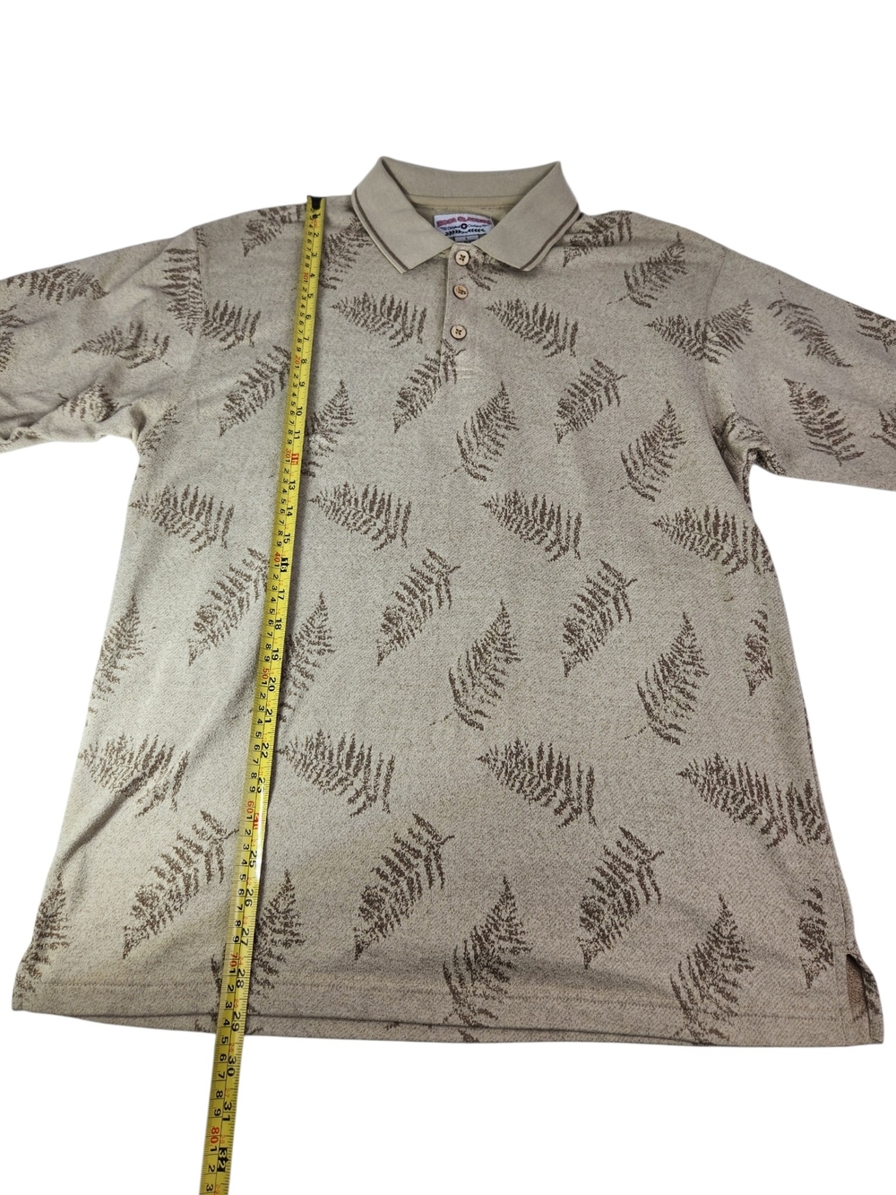 Vintage Boca Classics Knit Polo Shirt Large Beige Fern Leaf Print Resort Casual - Picture 12 of 12